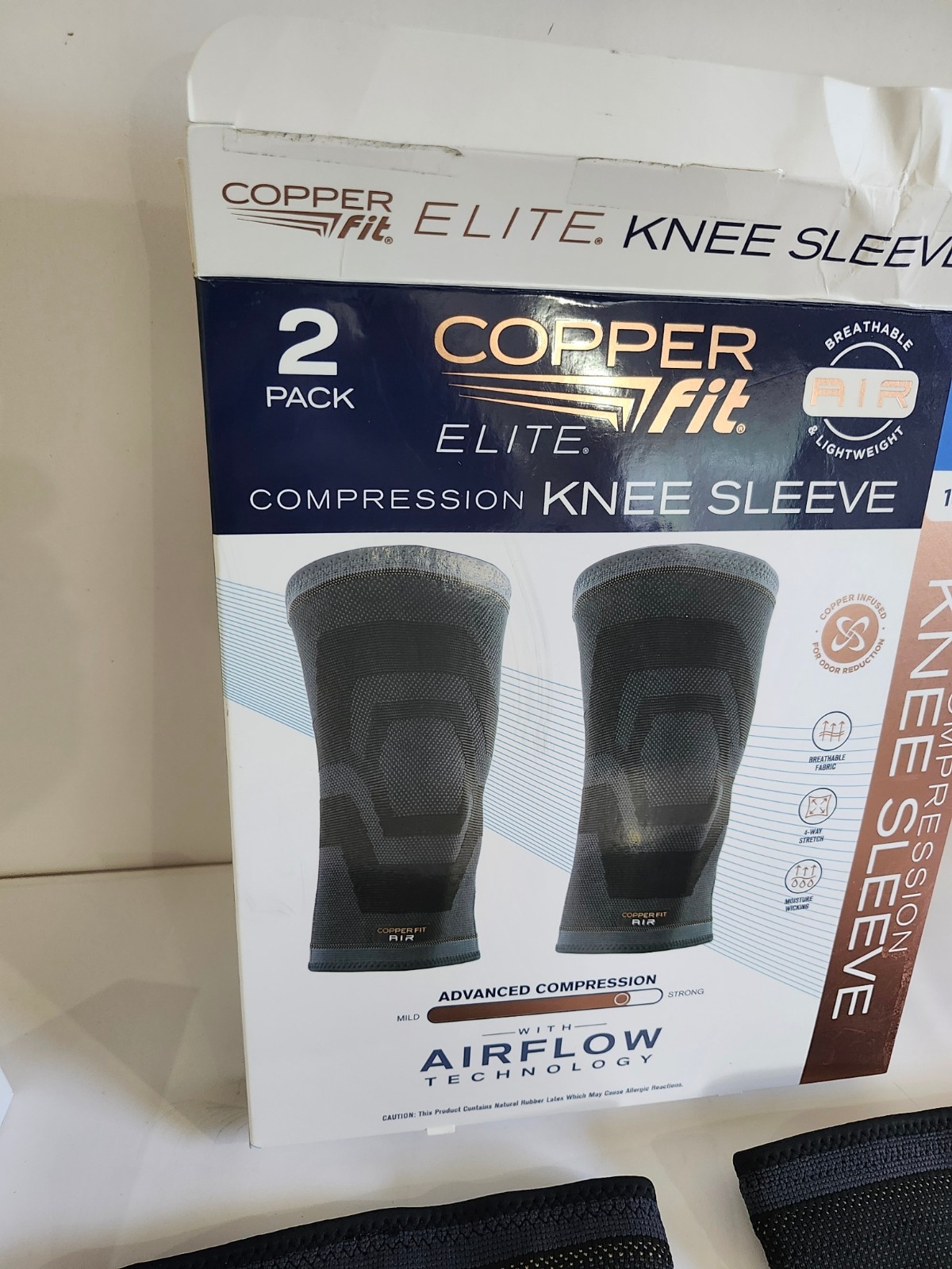 Elite Copper Fit Knee Compression Sleeve Flexible L/XL 16″-20″, 2-PACK Open Box