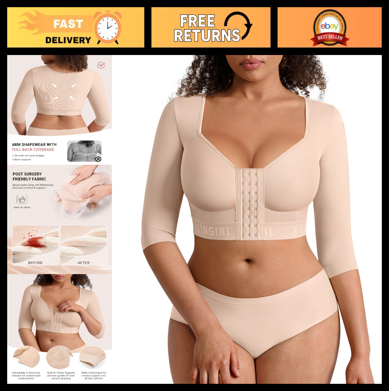 Arm Compression Sleeve for Women – Upper Arm Shaper, Post-Surgery Support Bra