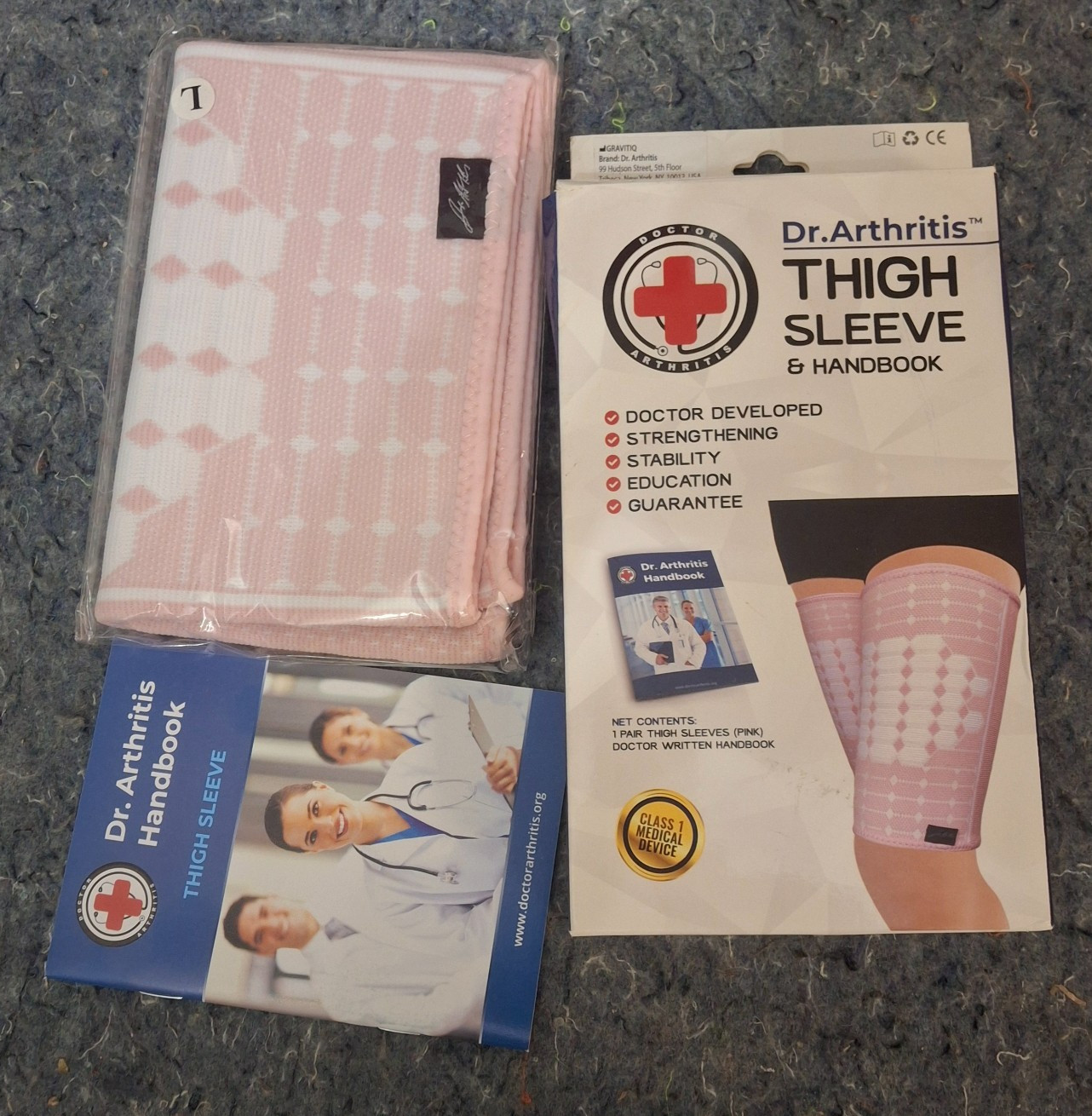 Dr Arthritis Thigh Hamstring Compression Sleeve Brace Size Large Pink 2-Pcs Pair