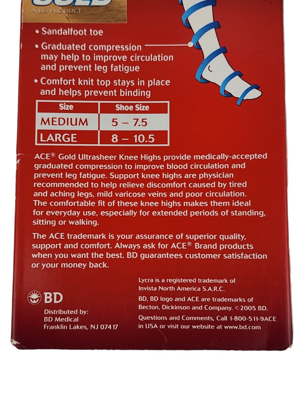ACE Women Light Compression Knee High Stockings Leg Socks Pain Relief Medium