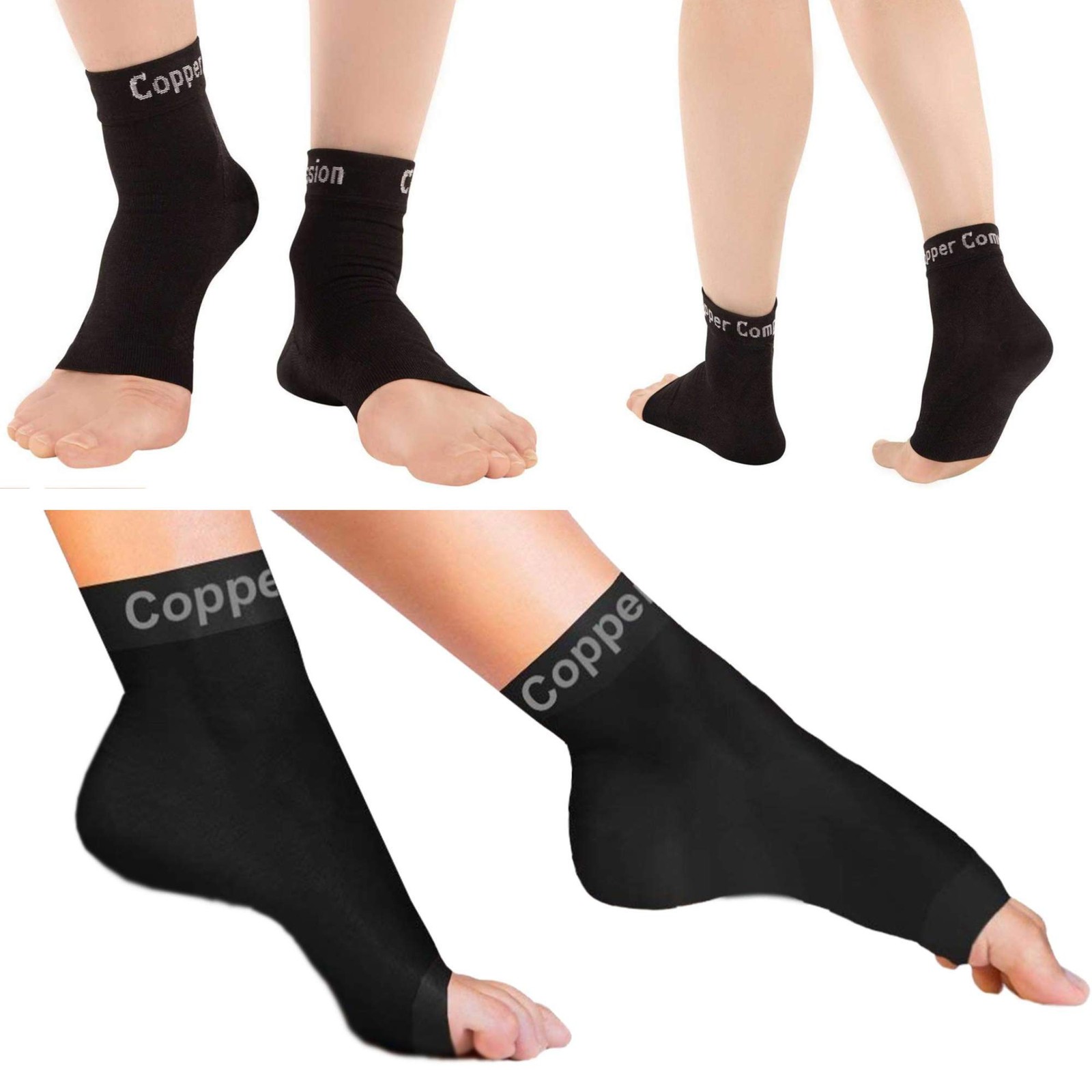 Copper Compression Recovery Foot Sleeves / Small/Medium (1 Pair), Black