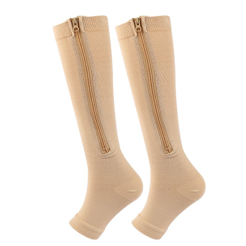 Nylon Zipper Compression Socks Support Graduated Stockings Mens Womens 20-30mmHg