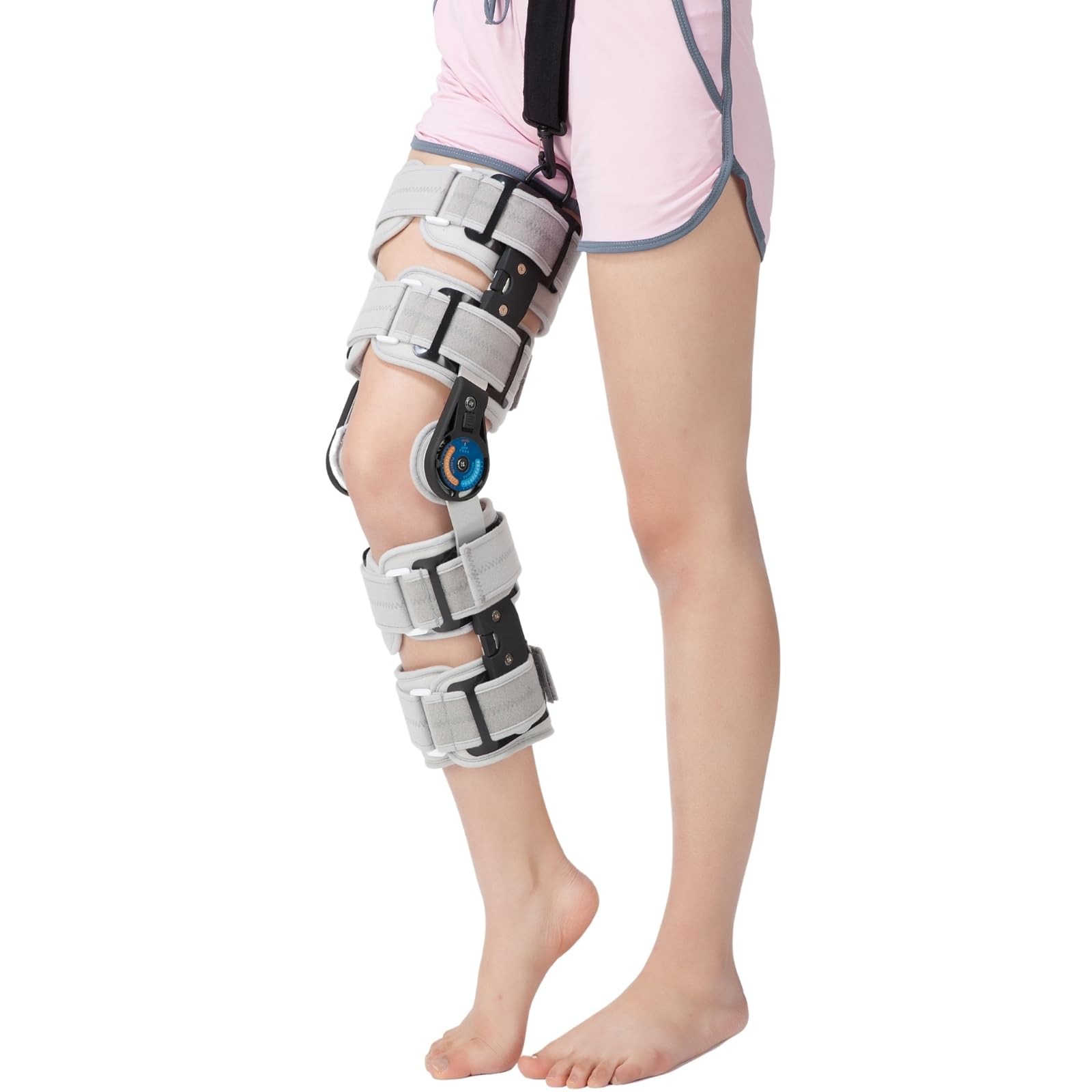 Hinged ROM Knee Brace with Side Stabilizers, Adjustable Post Op Knee Immobili…