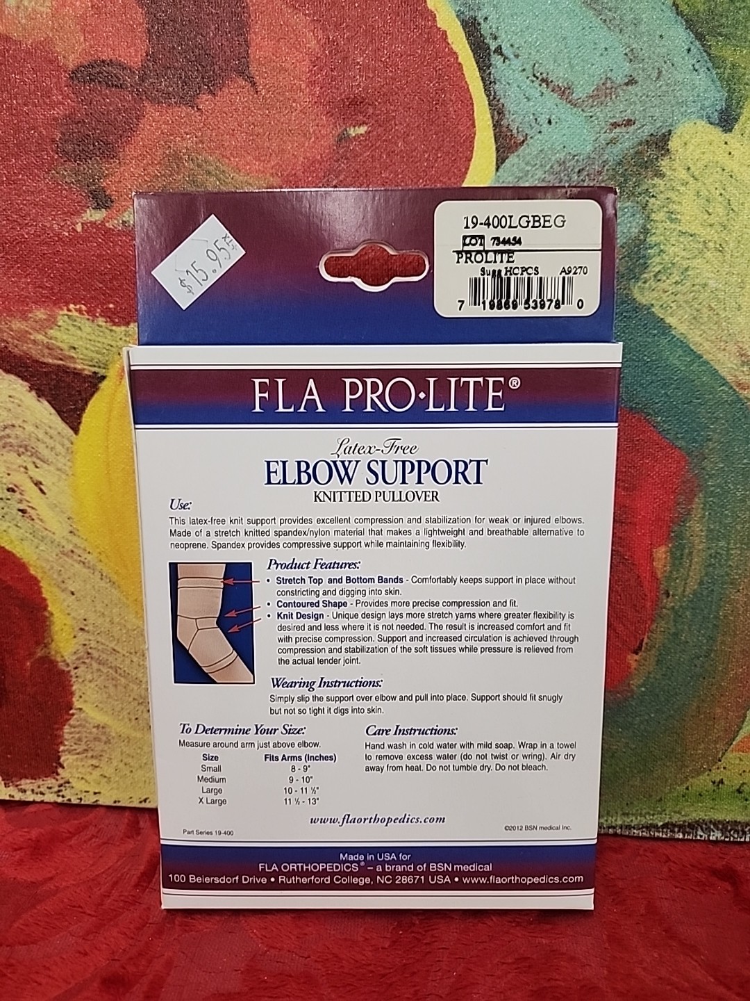 FLA PRO LITE Latex Free Pullover Elbow Support Large Beige New In Box