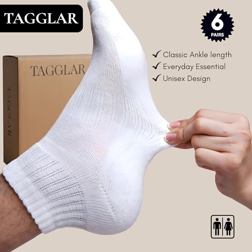 Ankle Socks for Men & Women – 78% Organic Cotton, Moisture Wicking, 9-11 White