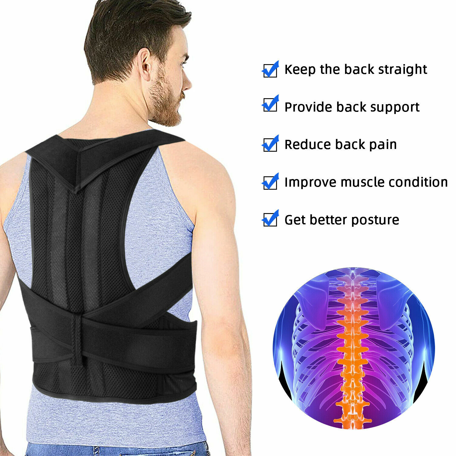 Magnetic Back Posture Corrector Shoulder Straightener Brace Neck Spine Support