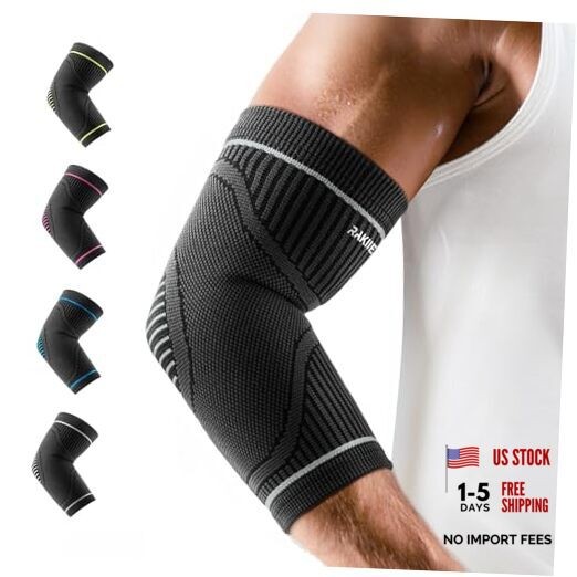 Elbow Compression Sleeve 2 Pack, High Elastic Elbow Brace for Medium Black