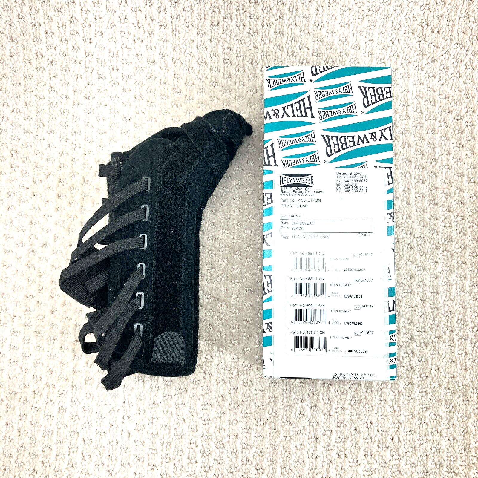 Hely & Weber Titan Left Hand Wrist Thumb Brace Lacing 455 LT Universal Black