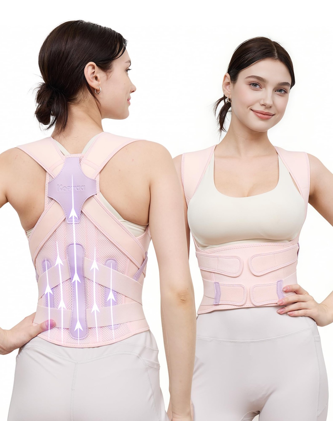 Kepwaa Posture Corrector for Women and Men, 5 Full Back Medium, Light Pink