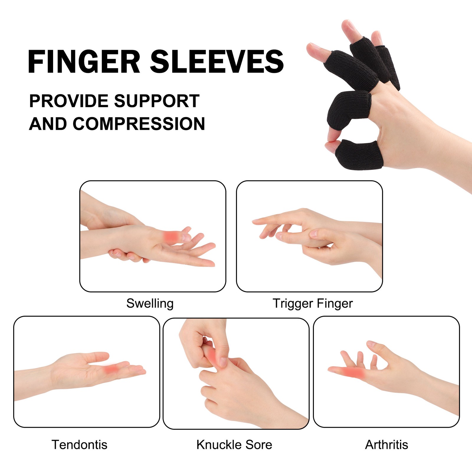 10 Pcs Black Finger Sleeves Compression Brace Splint Arthritis Sports Protector