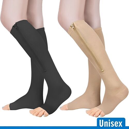 1 Pair Zip-Up Compression Socks Knee-High Leg Support S-2XL Unisex Leg Supporet