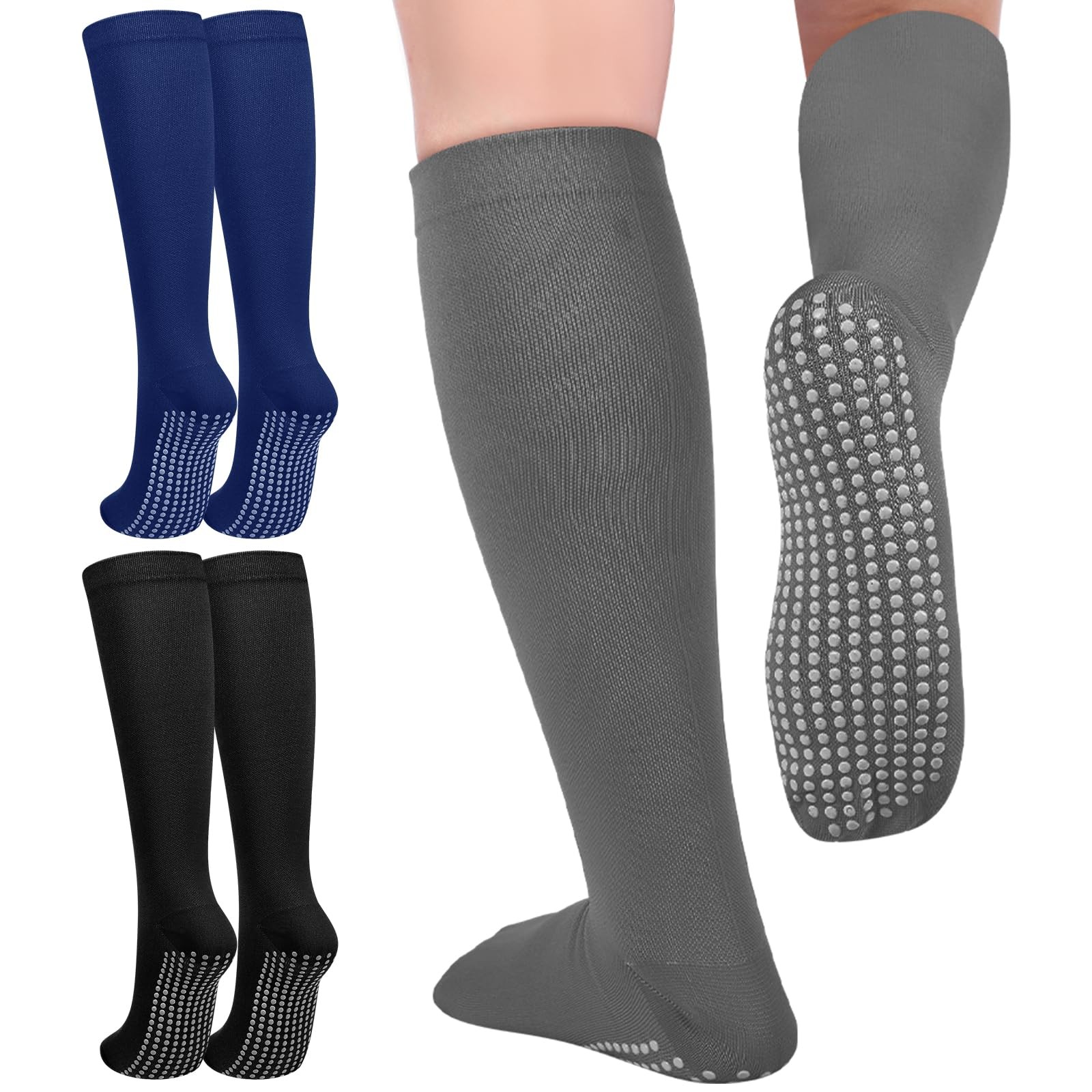 3 Pair Non Slip Compression Socks for Women Men 20-30mmhg Graduated Compressi…