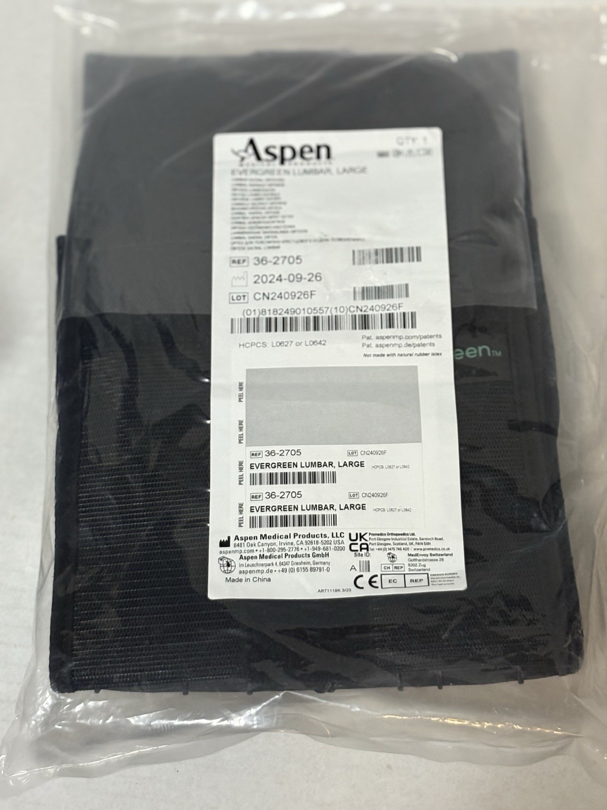 Aspen Medical Evergreen L0627 Lumbar Support Lower Back Brace Black Size XL