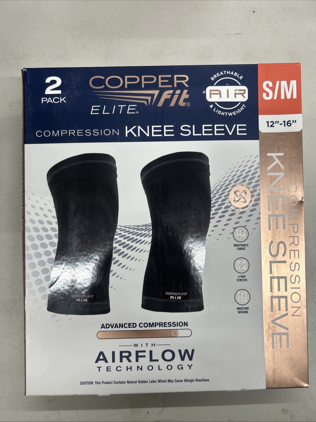 Elite Copper Fit Knee Compression Sleeve Flexible S/M 12″-16″