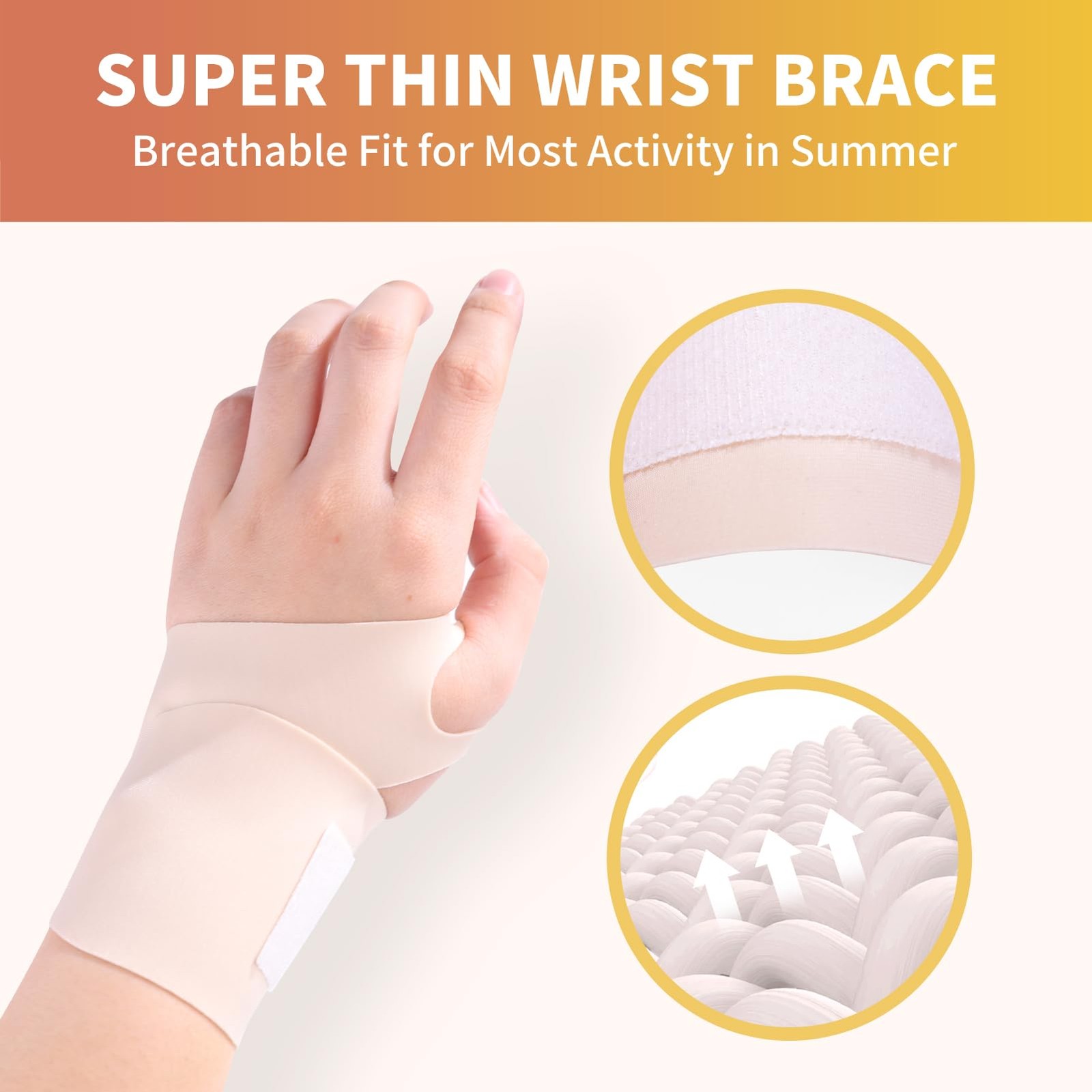 2 PCS Beige Breathable Wrist Brace, Elastic Band, Carpal Tunnel Support, Sprain