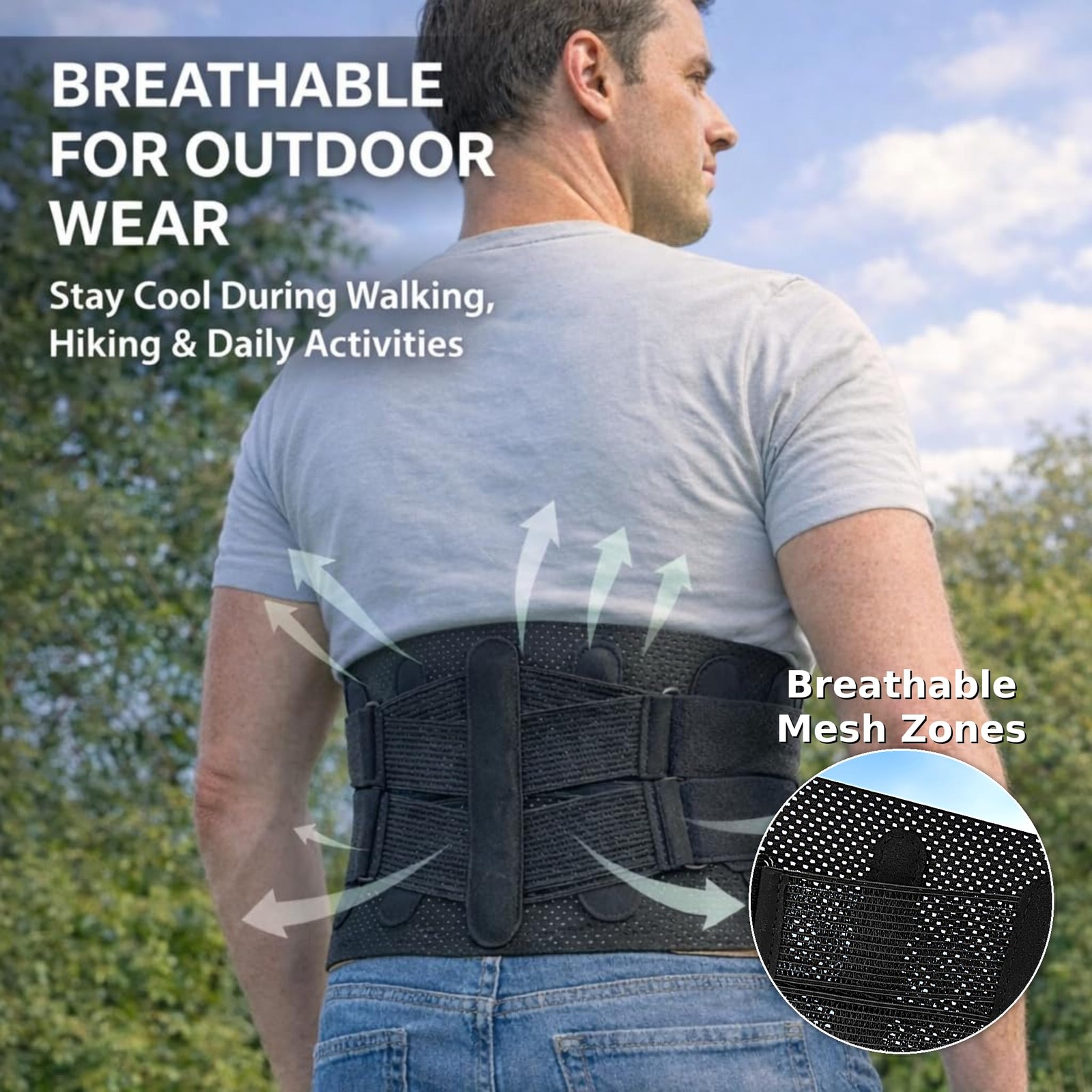 Double Pull Lower Back Brace for Men & Women, Breathable Adjustable Lumbar Su…