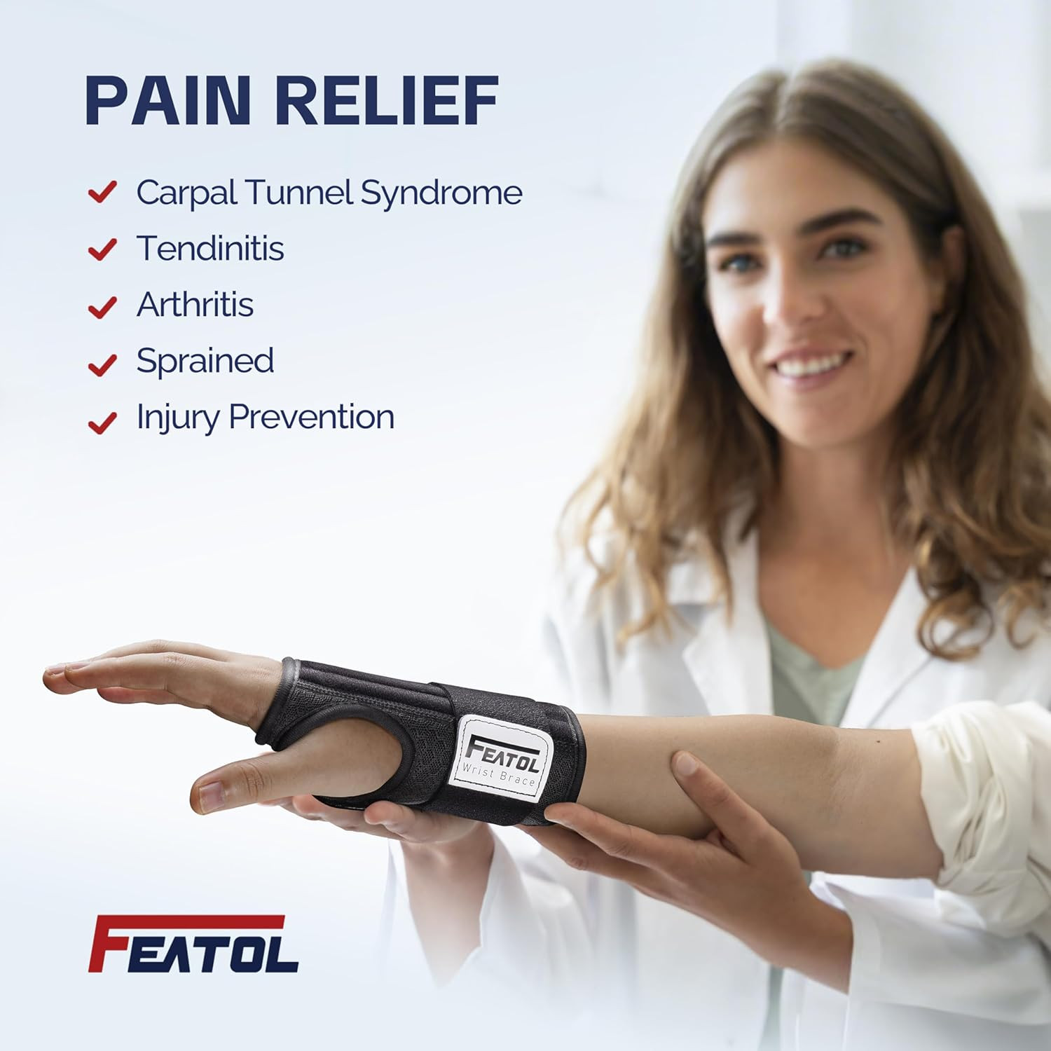 2 Pack Carpal Tunnel Wrist Brace for Work with Wrist Splint, 6.5” Wrist Brace N