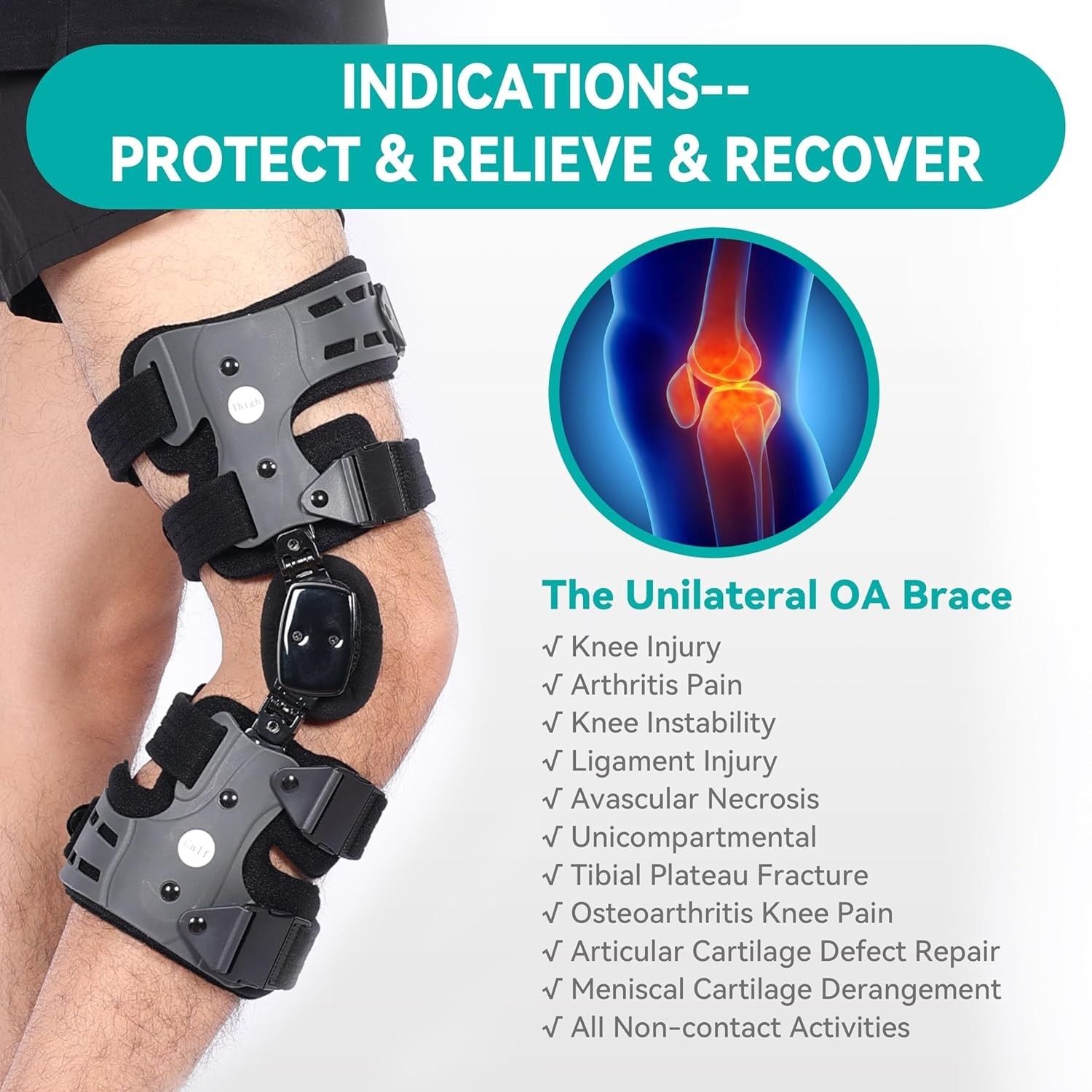 Osteoarthritis OA Knee Brace (Gray/Right) Medial & Lateral Support