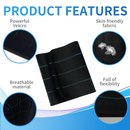 Abdominal Binder Pot urgery for Men and Women, 12″ 45″-60″ (L) Black – 4 Panel