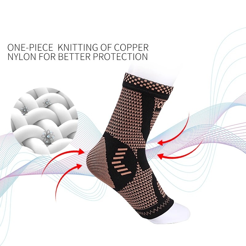 Copper Ankle Brace Support Compression Sleeve For Joint Fasciitis Pain Relief US