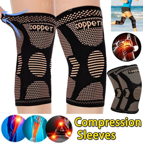 2Pk Copper Knee Braces Compression Sleeves Support for Arthritis Men&Women S-XL