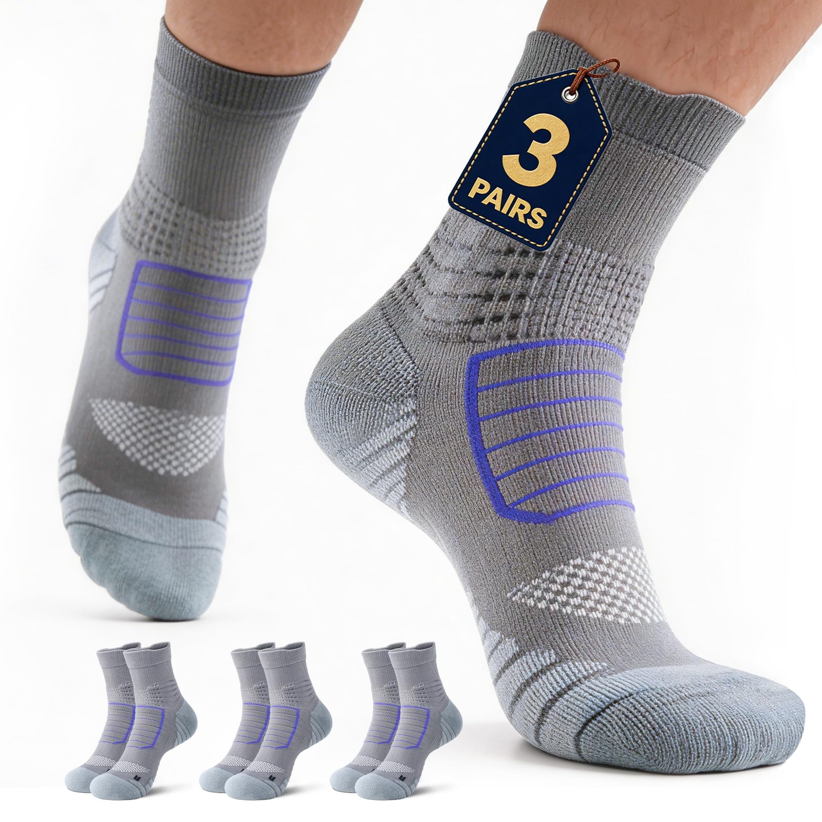 Compression Socks Men Alpha Large Regular 3 Pack Grey US Size