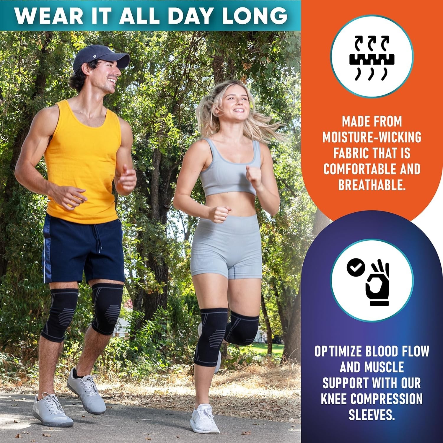 Knee Brace for Pain Relief – 2 Pack Knee Sleeves for Men and Women – Support Lg