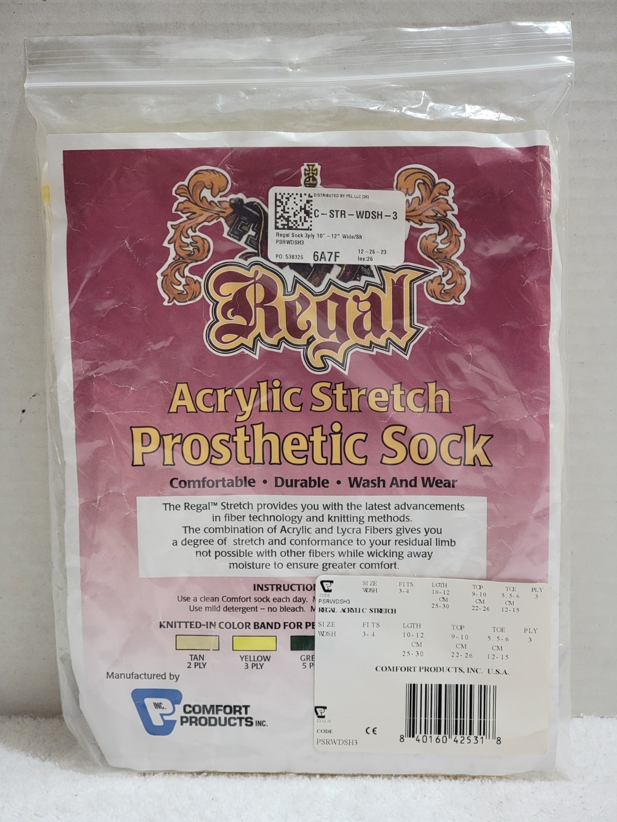 NEW REGAL 3 PLY PROSTHETIC SOCK FITS 3-4 / LENGTH 10-12 / TOP 9-10 #PSRWDSH3