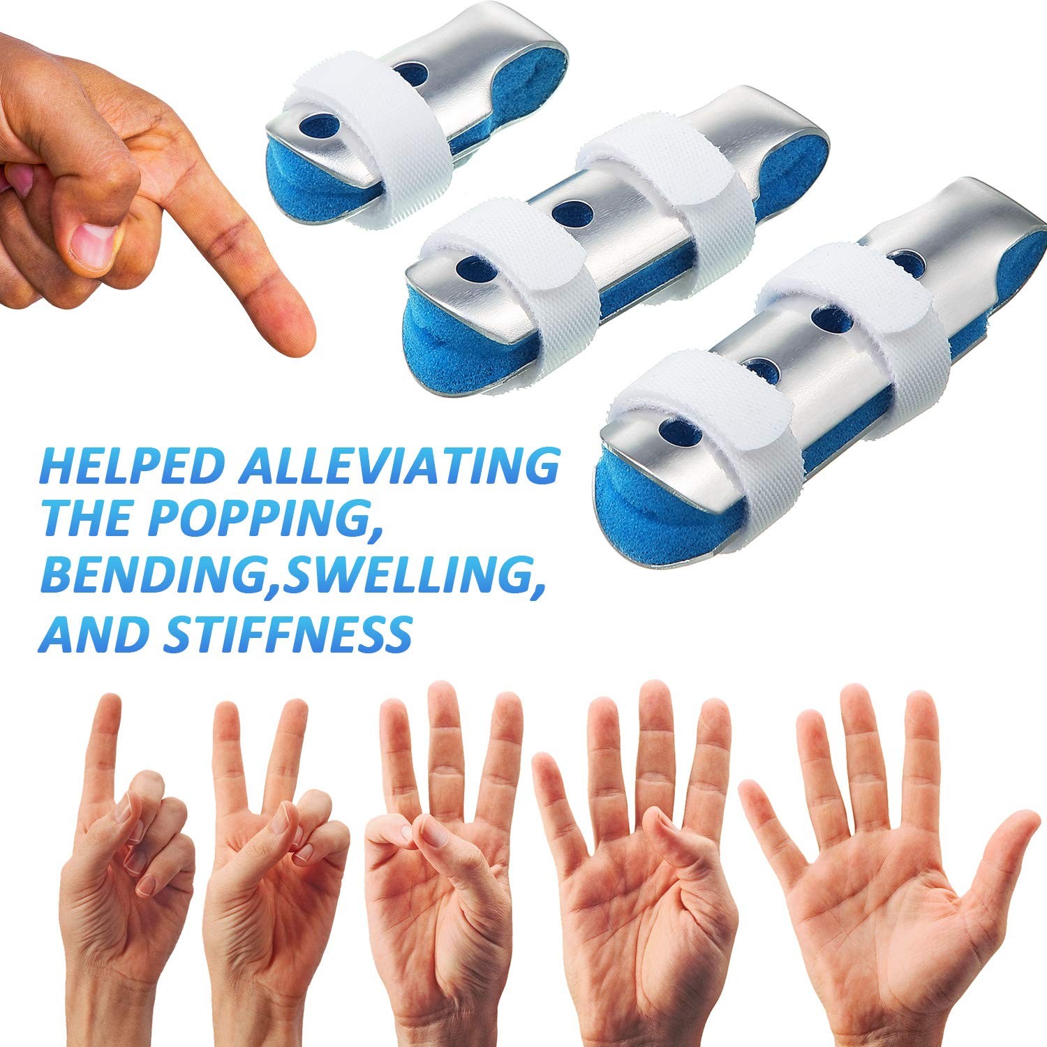BBTO 6 Pieces Finger Splints Metal Support 6 Piece Assortment, Blue