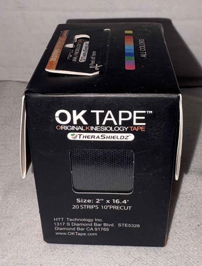 OK TAPE Kinesiology Tape 10 inches Precut 20 Strips Cotton Elastic Black NEW