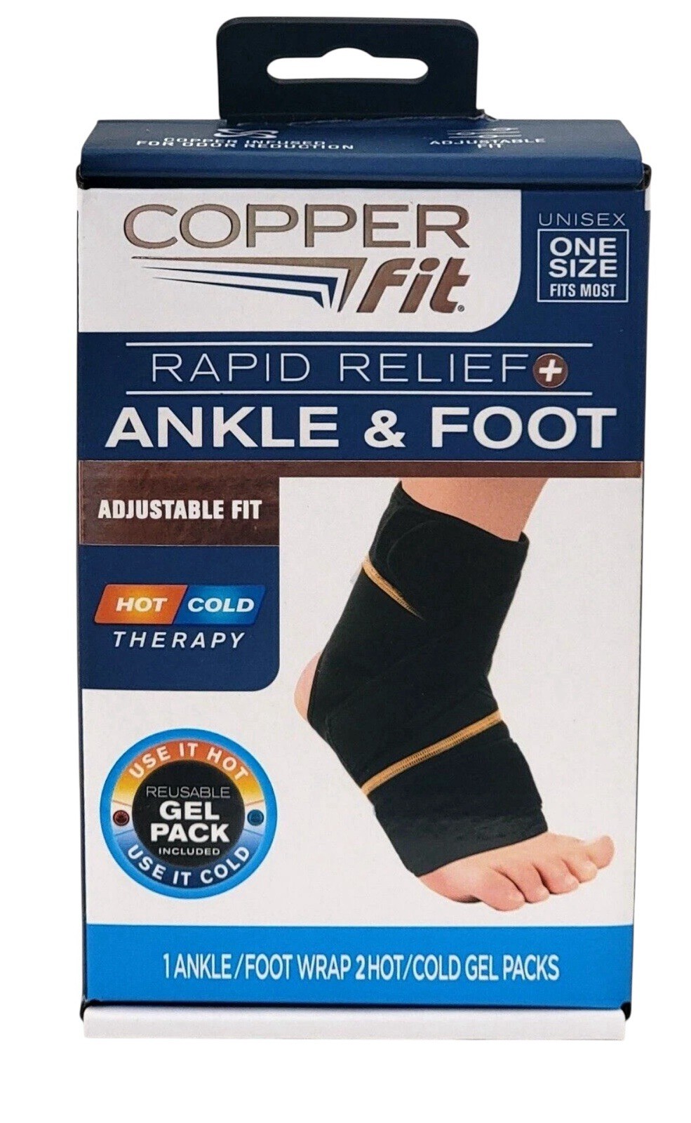 COPPER FIT ANKLE & FOOT RAPID RELIEF UNISEX -ONE SIZE ADJUSTABLE FIT HOT/COLD