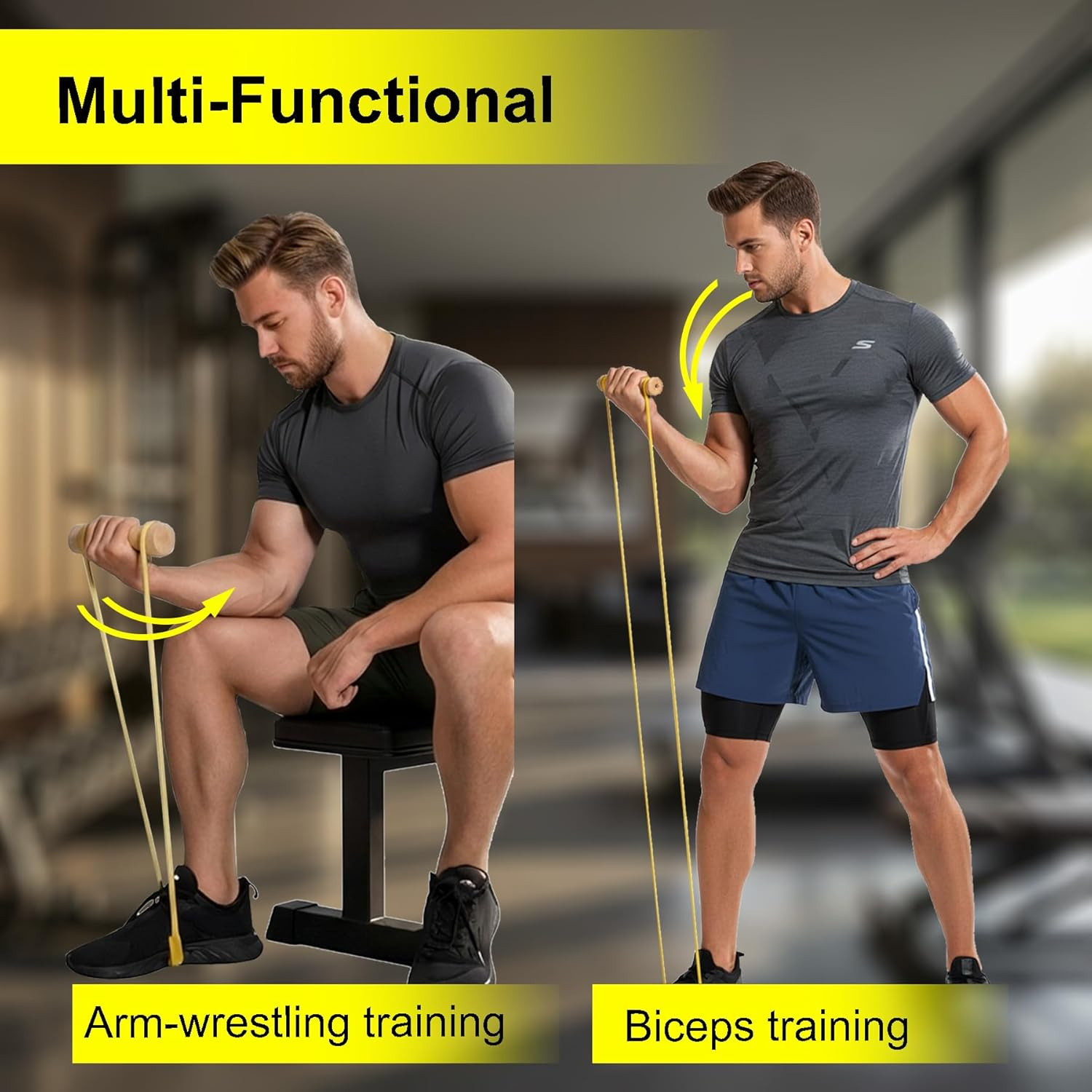 Wrist & Forearm Trainer with Wooden Handle for Grip Strength & Biceps Training
