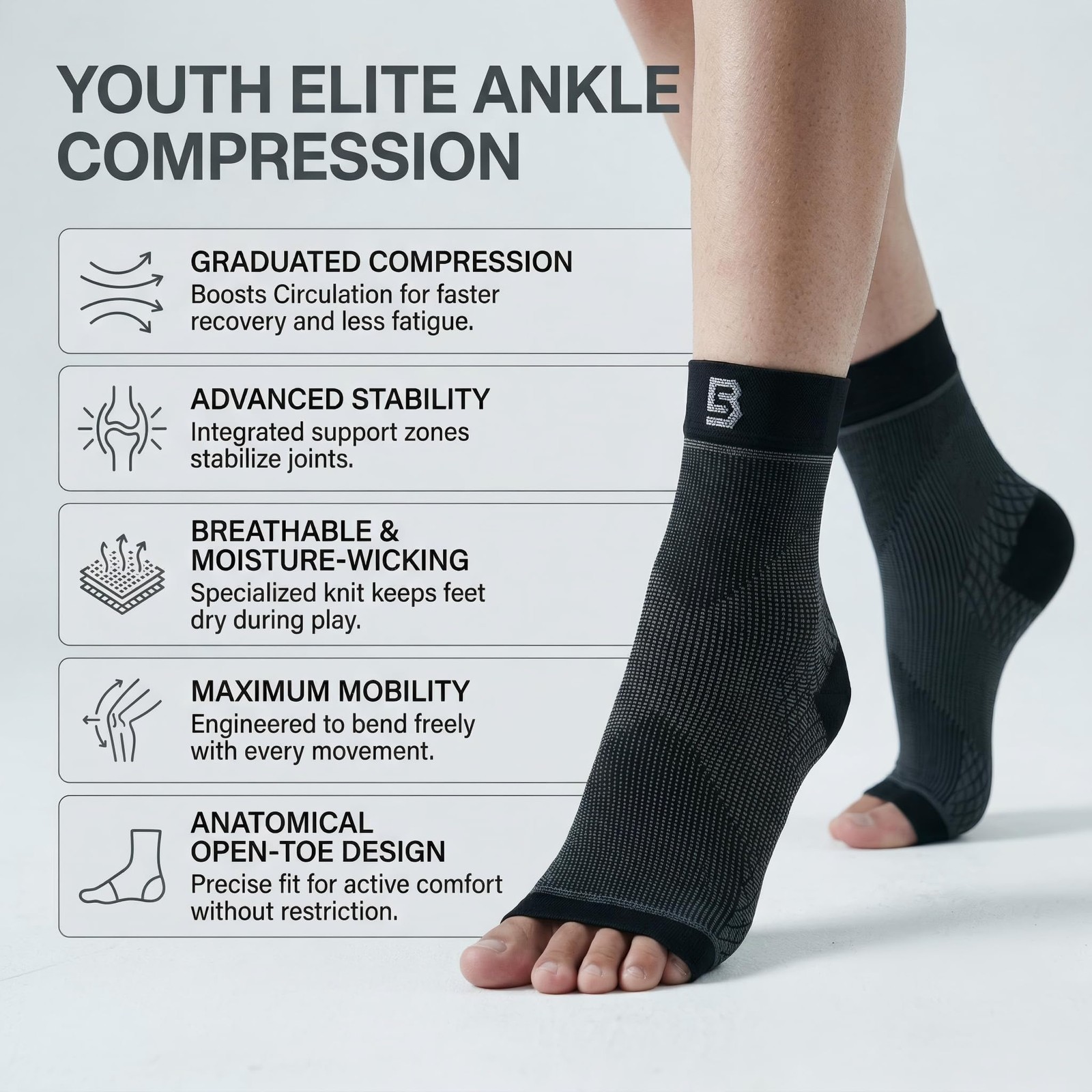 Breathable Ankle Support Socks for Kids Lightweight Compression Sleeves for S…