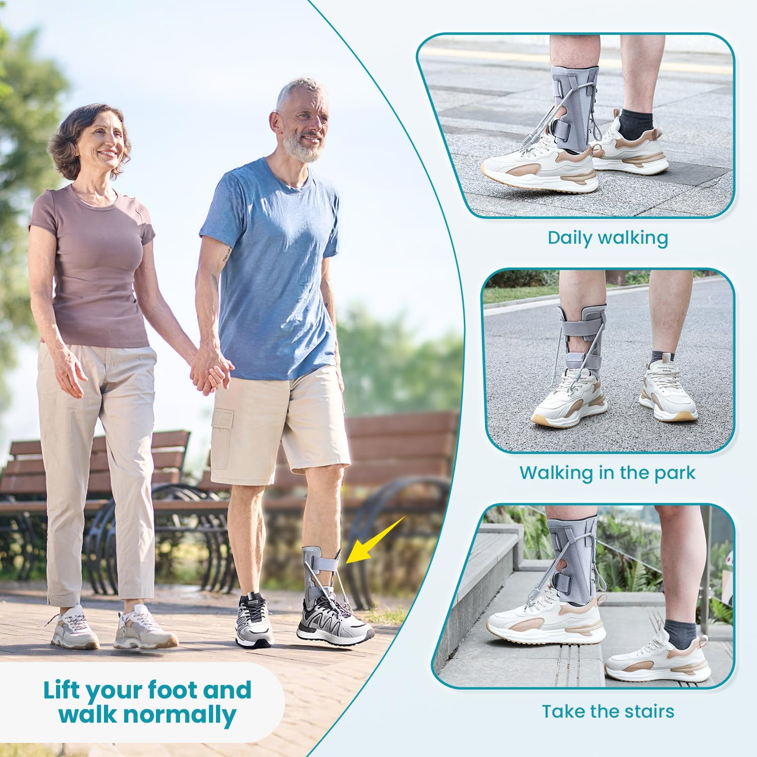 AFO Foot Drop Brace Splint, Adjustable Drop Foot Up Ankle Support for Walking wi