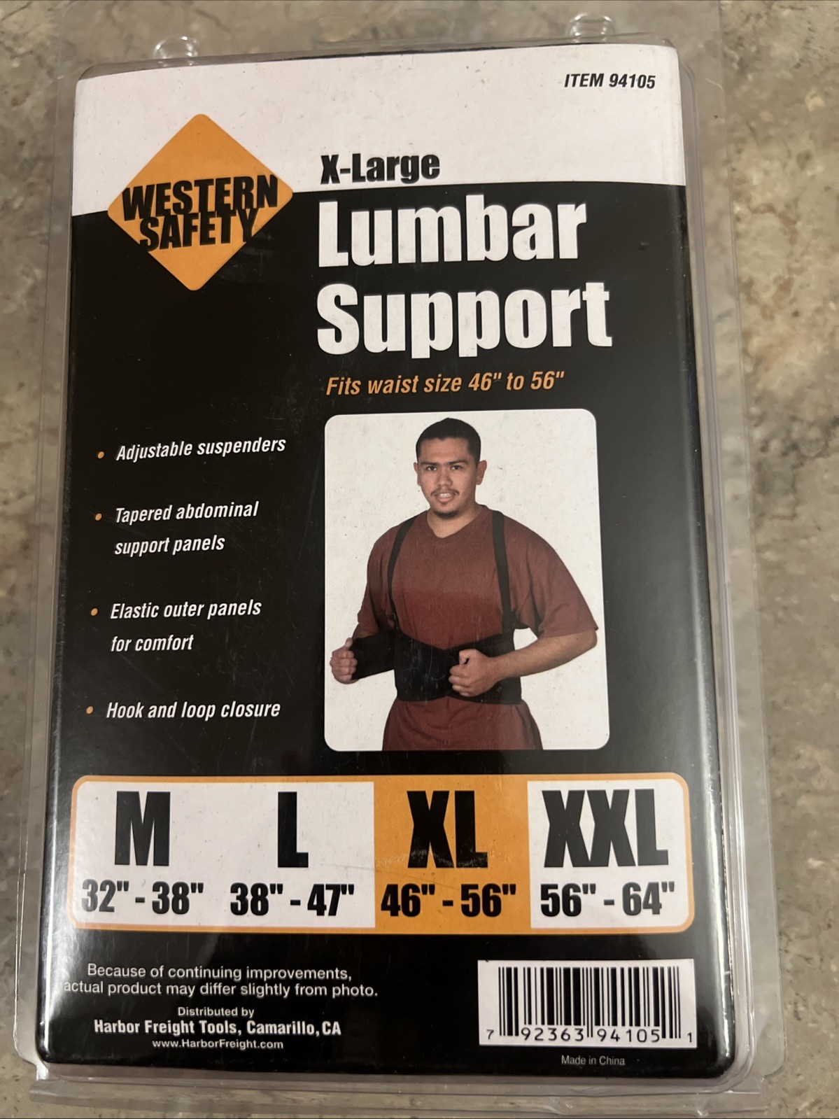Western Safety XL Lumbar Support Belt Fits 46”-56”