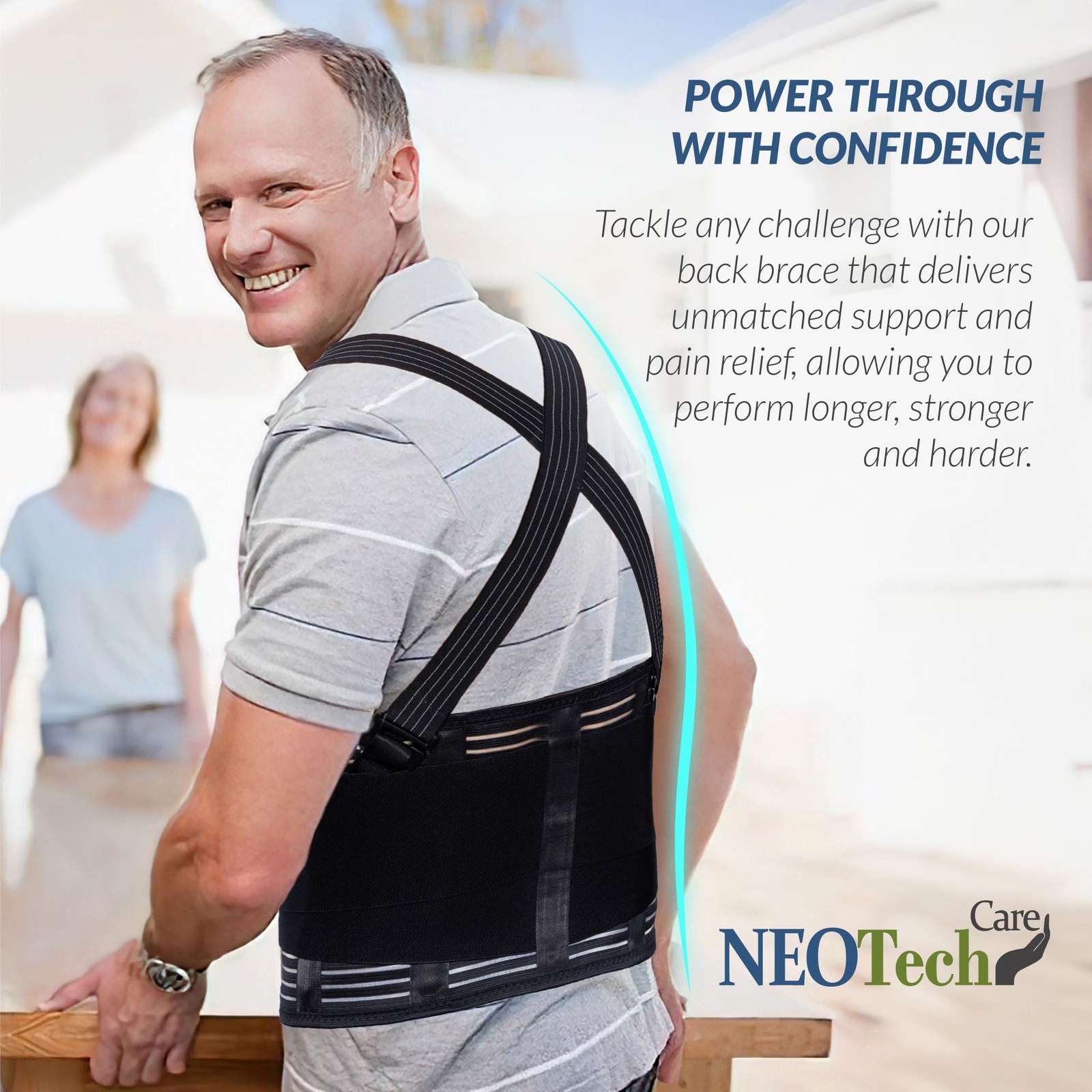 Work Back Brace with Suspenders Adjustable Lumbar Back Support Belt Men & Women