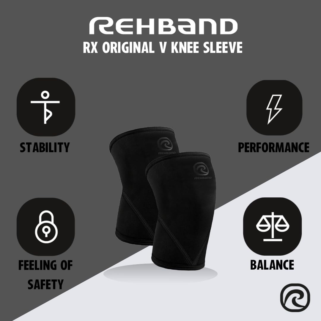 Rehband 7051 Classic 7mm V-Knee-Sleeve for XX-Large, Carbon/Black – 1 Pair