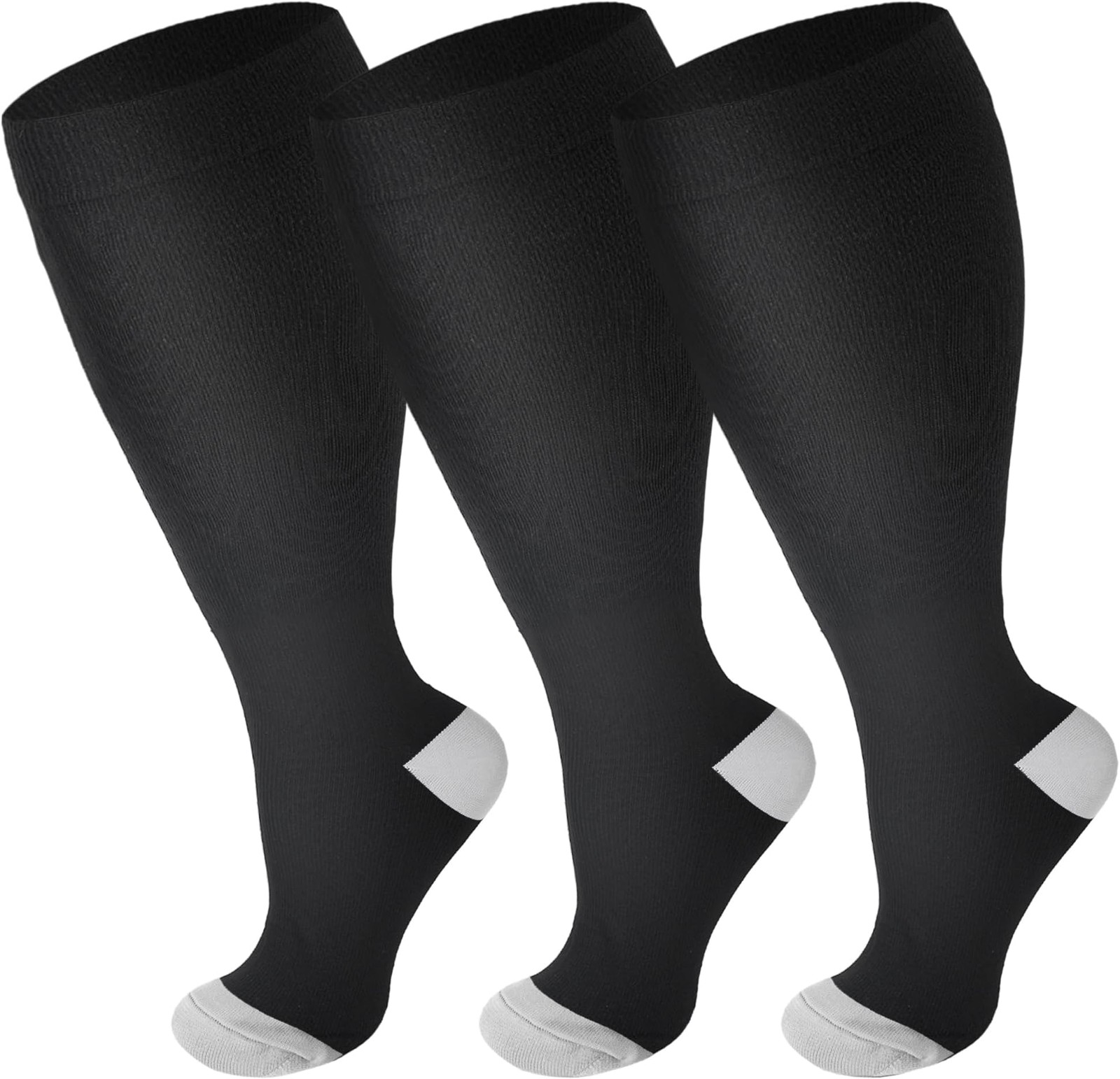 Double Couple 3 Pairs Plus Size Wide Calf Compression Socks for Women & Men 2…
