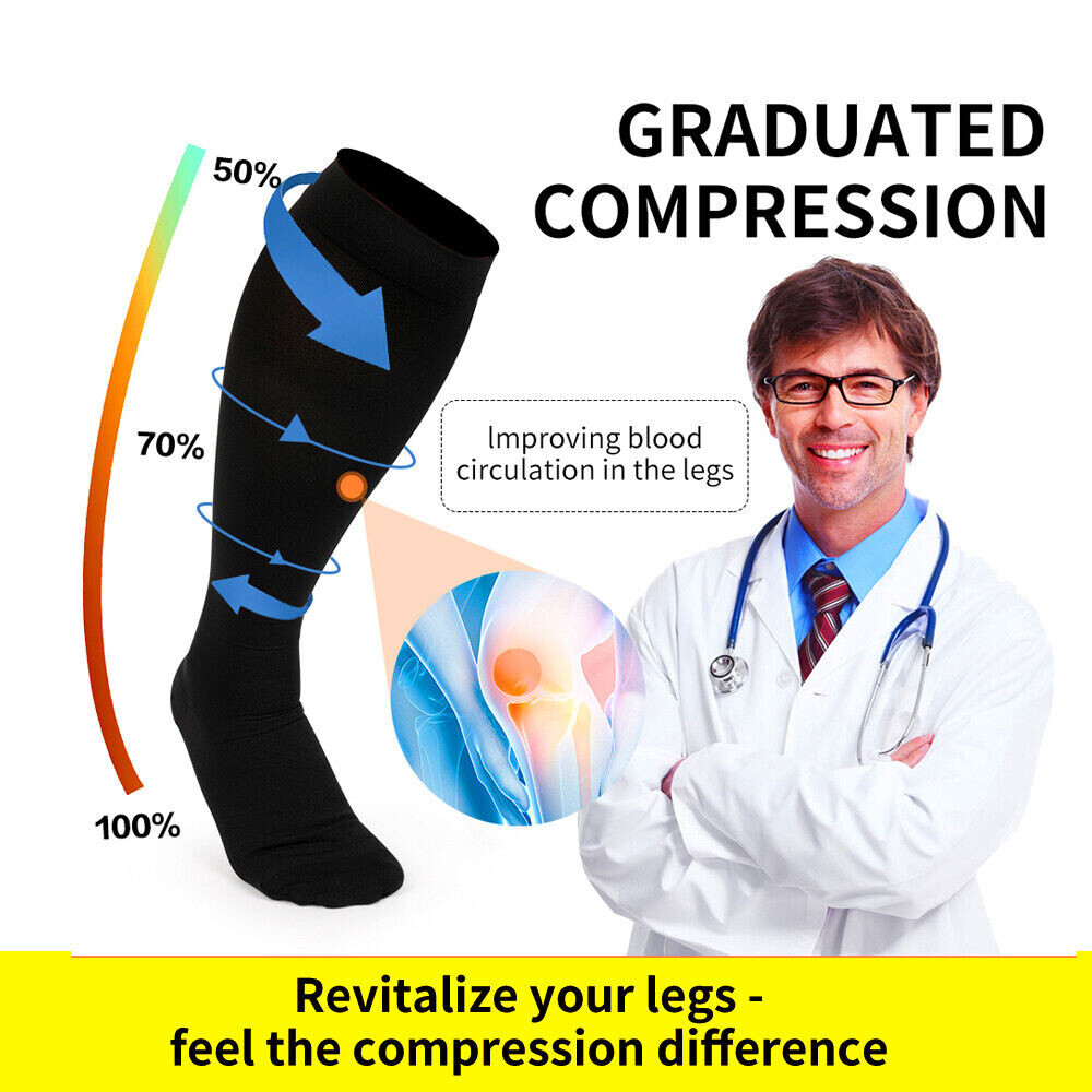 3 Pair Compression 15-20mmHg Graduated Support Socks Relief Calf Men Women S-XXL