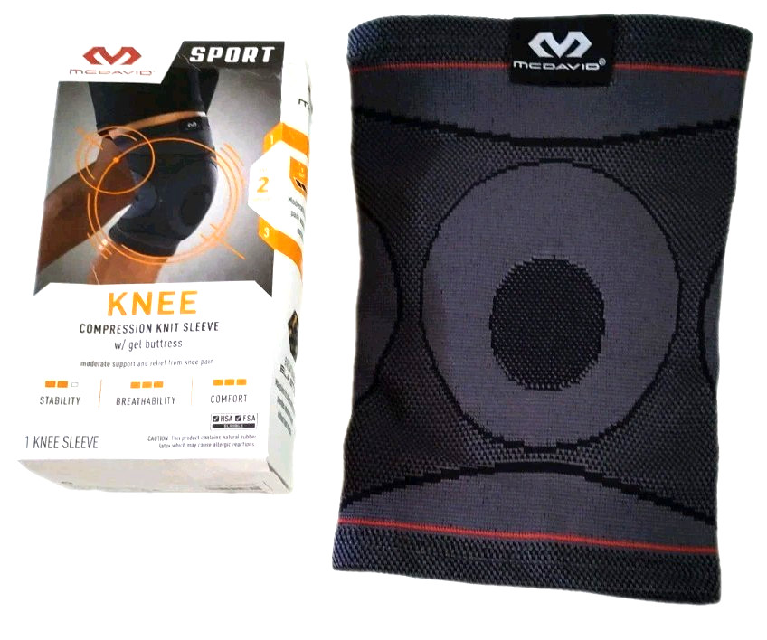 McDavid Sz L/XL Sport Compression Knit Knee Sleeve with Gel Buttress Unisex Gray