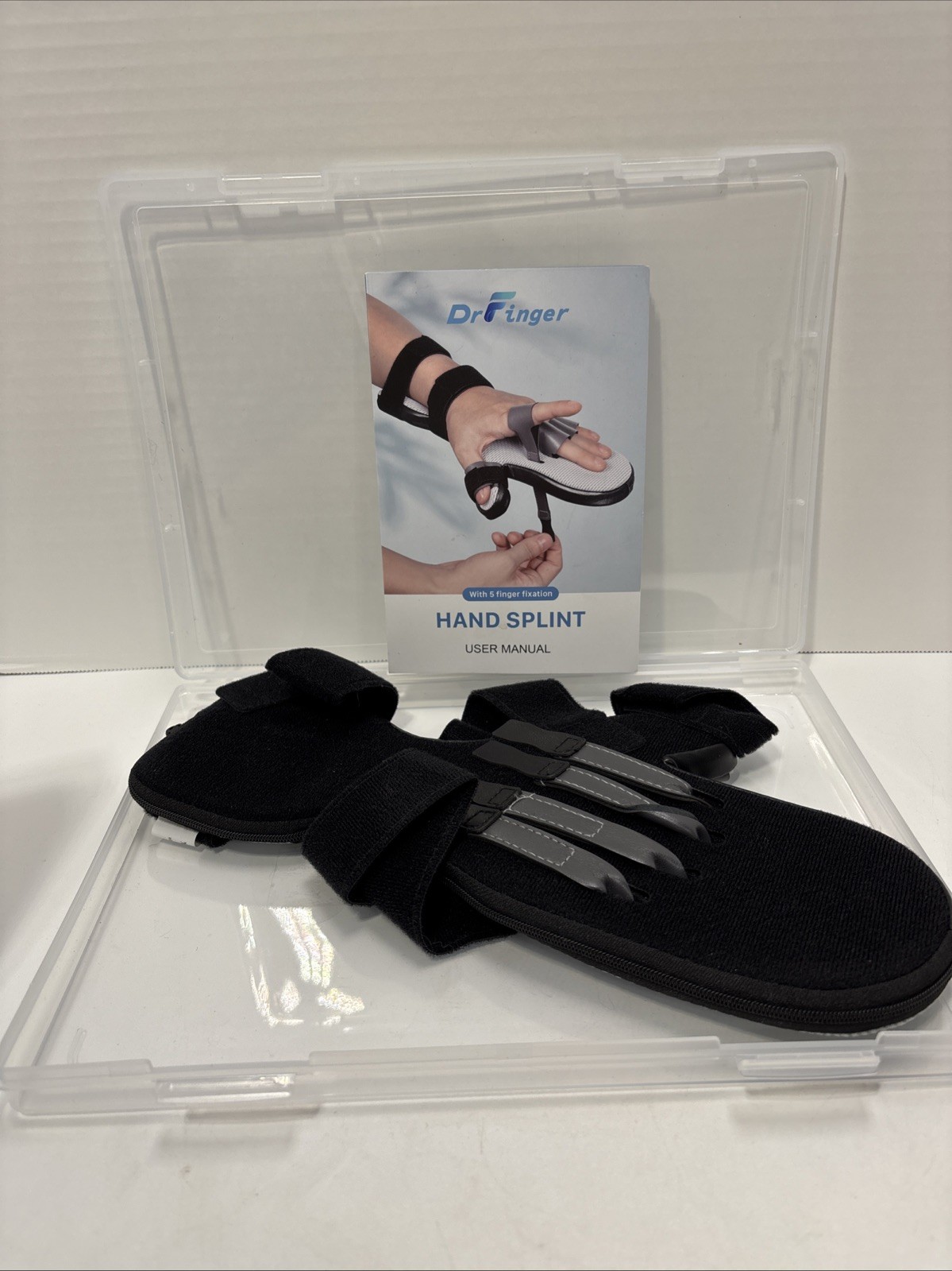 DrFinger Left Hand Splint for Straightening Fingers W/5 Finger Fixation BlackNew