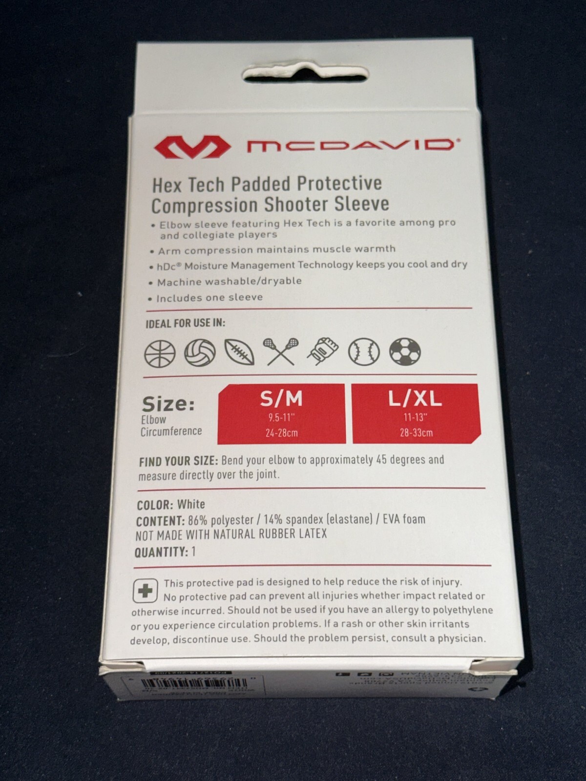 MCDAVID SPORT HEX TECH PADS PROTECTIVE COMPRESSION SHOOTER SLEEVE ELBOW SIZE SM
