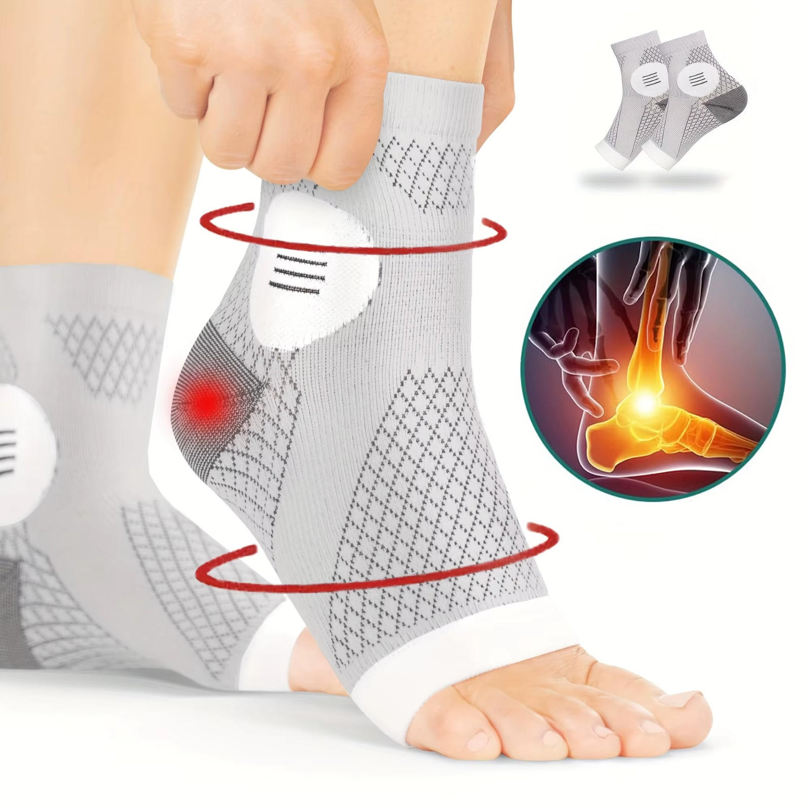 1Pair Ankle Compression Socks,Compression Foot Sleeves with Arch & Ankle Support