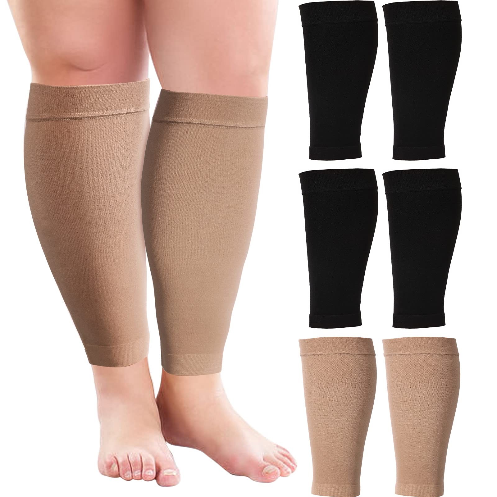 3 PCS 20 Inch Wide Plus Size Calf Compression Socks 2030mmHg Leg Sleeves