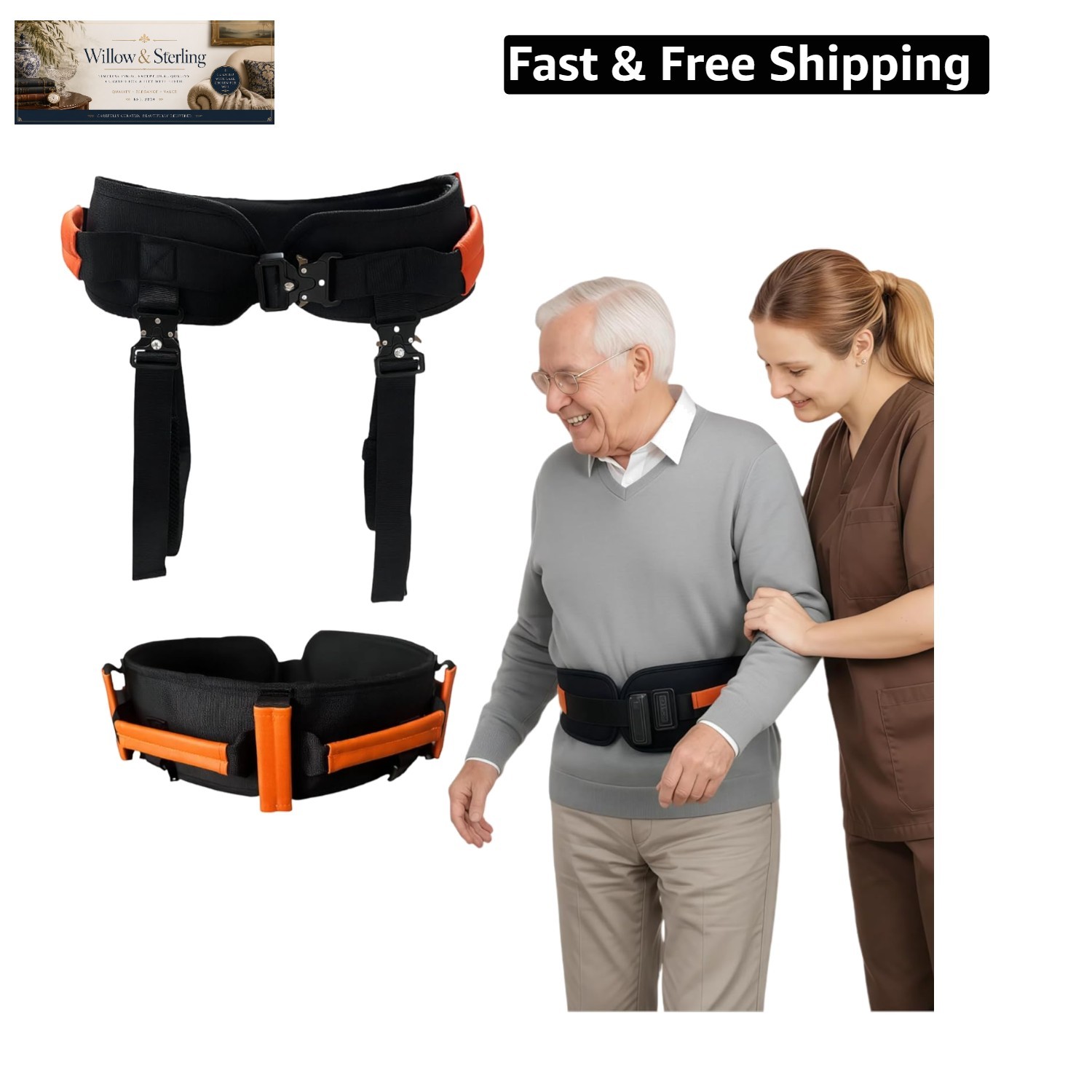 Gait Belt, Upgraded with Metal Buckle & Detachable Leg Straps, 7 Reinforced H…