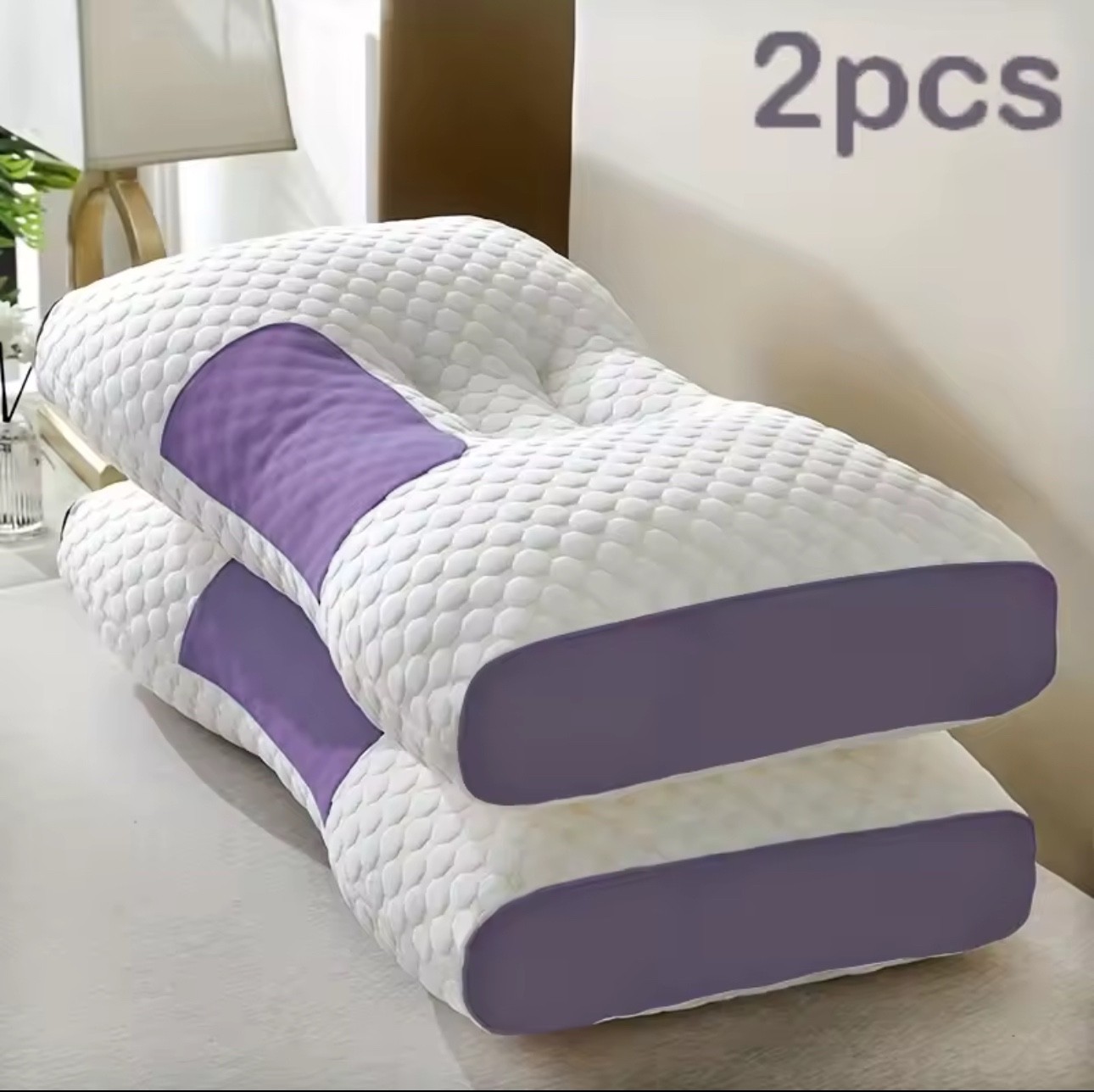 2PC Cervical Neck Pillow Set Ergonomic Orthopedic Contour Memory Foam Support Si