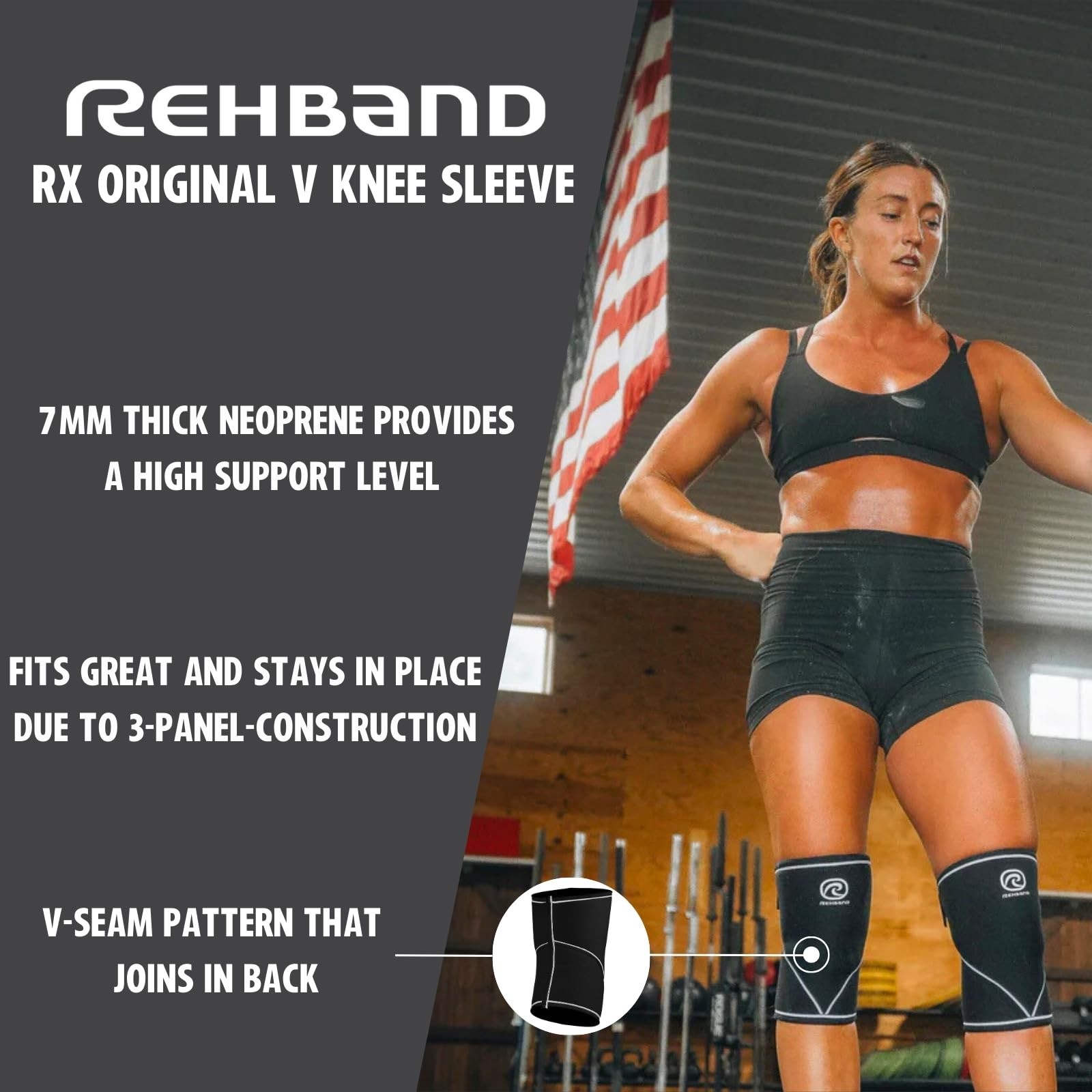 Rehband 7051 Classic 7mm V-Knee-Sleeve for XX-Large, Carbon/Black – 1 Pair
