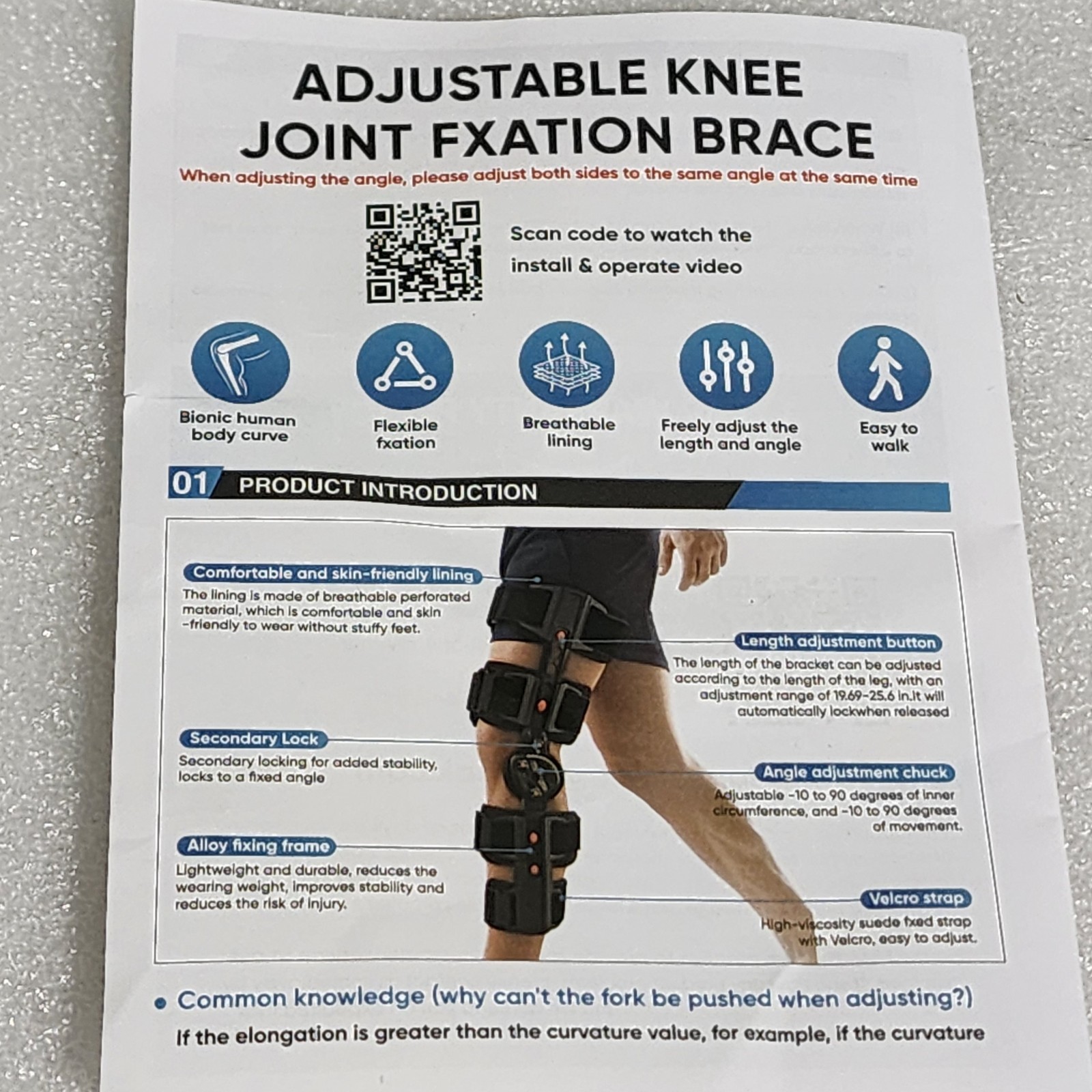 Adjustable Hinged Knee Brace Joint Fixation Support ACL MCL Post-Op Rehab