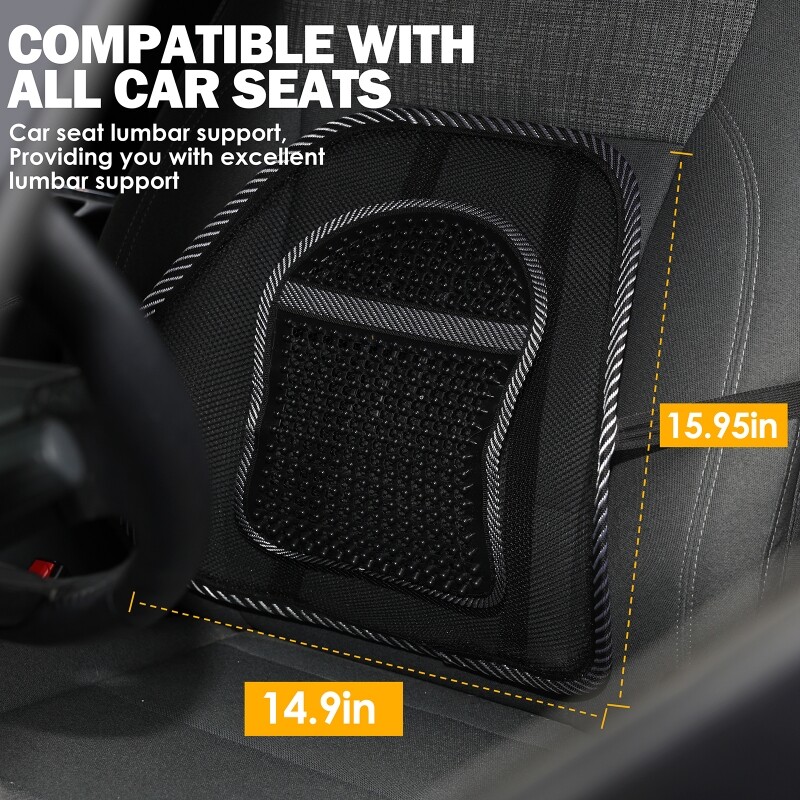 2Pack Car Seat Back Support Breathable Mesh Back Lumbar Cushion w/ Massage Beads