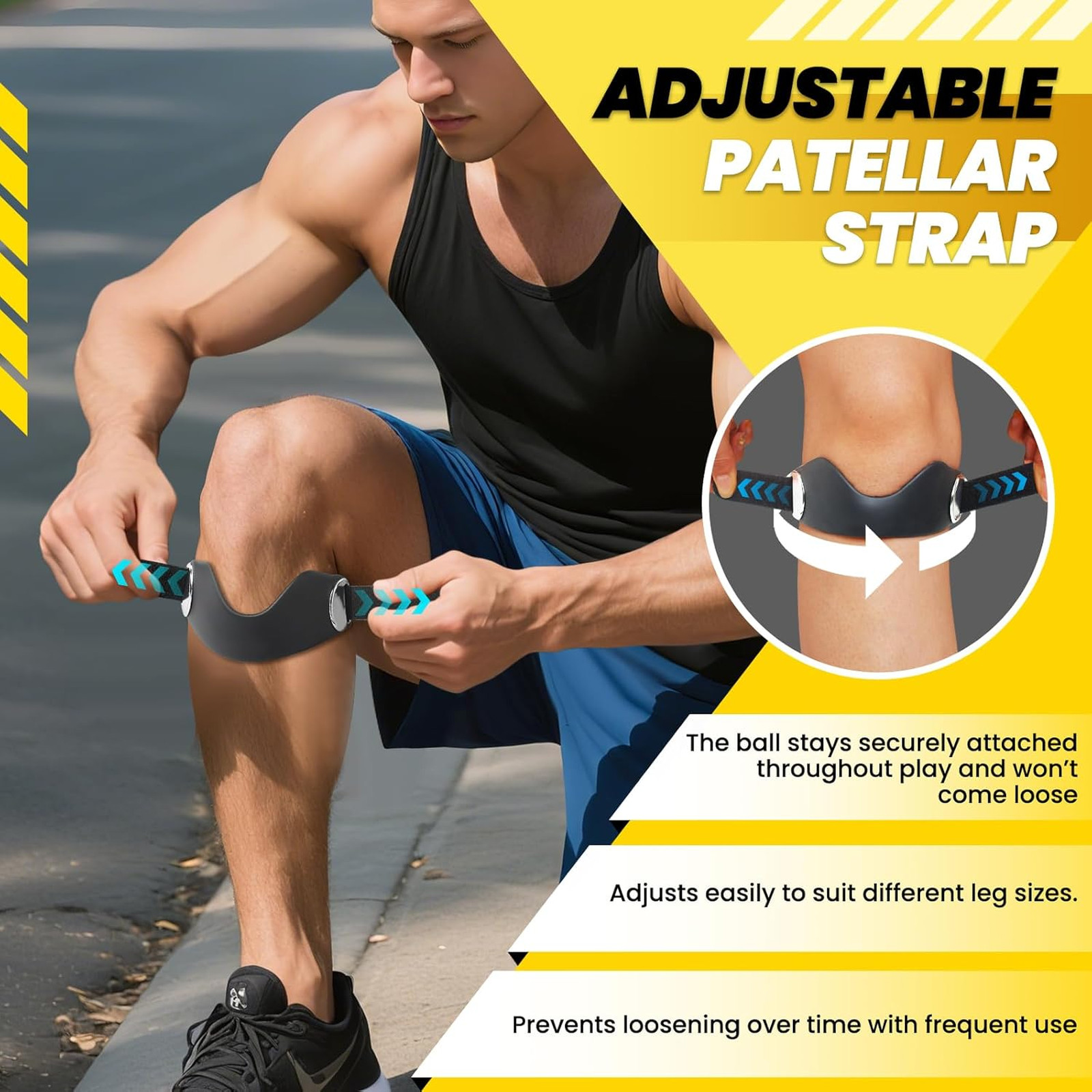 Patellar Tendon Support Strap 2 Pack Adjustable Non-Slip Silicone Knee Brace for